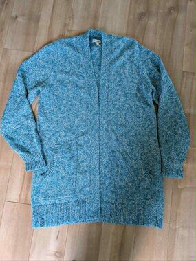 L.L.Bean Marled Blue Open Front Cotton Cardigan Sweater M